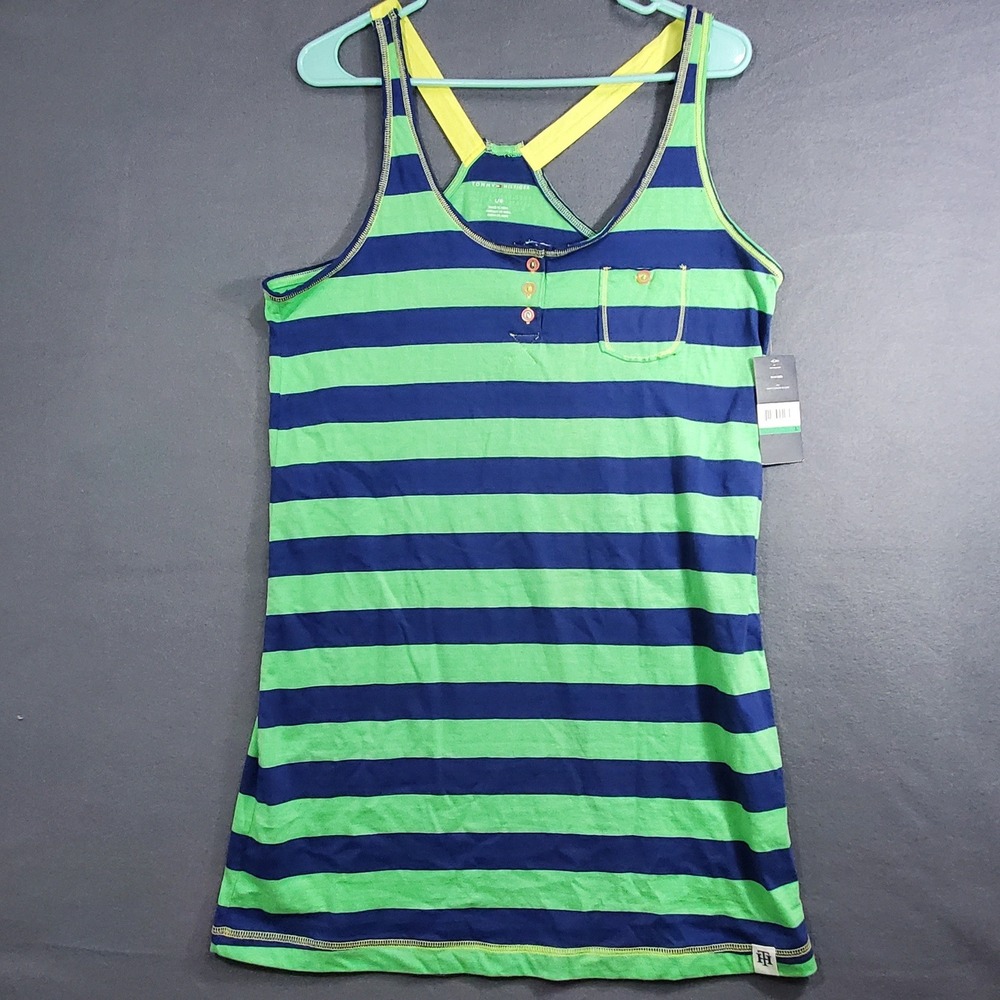 Tommy Hilfiger Womens Navy Green Rugby Stripe Racerback Tank Top RH41S085 L